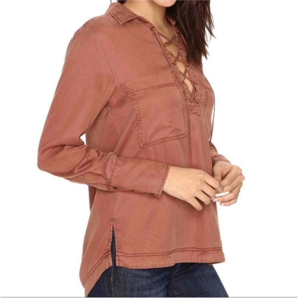 Free People Terracotta Lace-Up Top